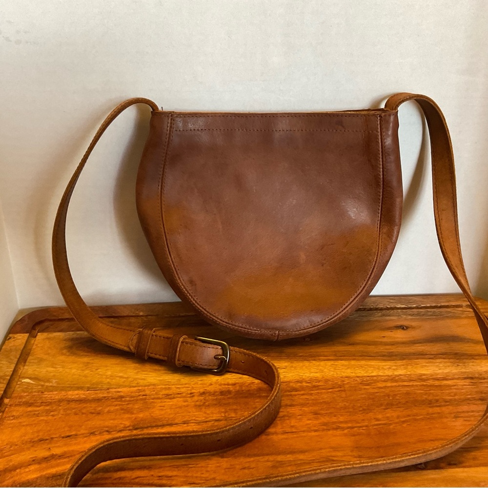 ABLE Leather Brown Crossbody Bag | Full-Grain Leather | Saddle Bag Style